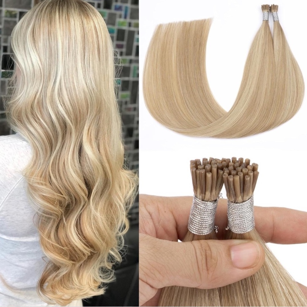 I Tips Hair Extensions Highlighted Blonde Hair Extensions 20inch,50g I Tip